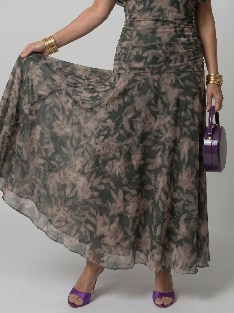 Torino | Abito midi off-shoulder in chiffon floreale dal fascino romantico