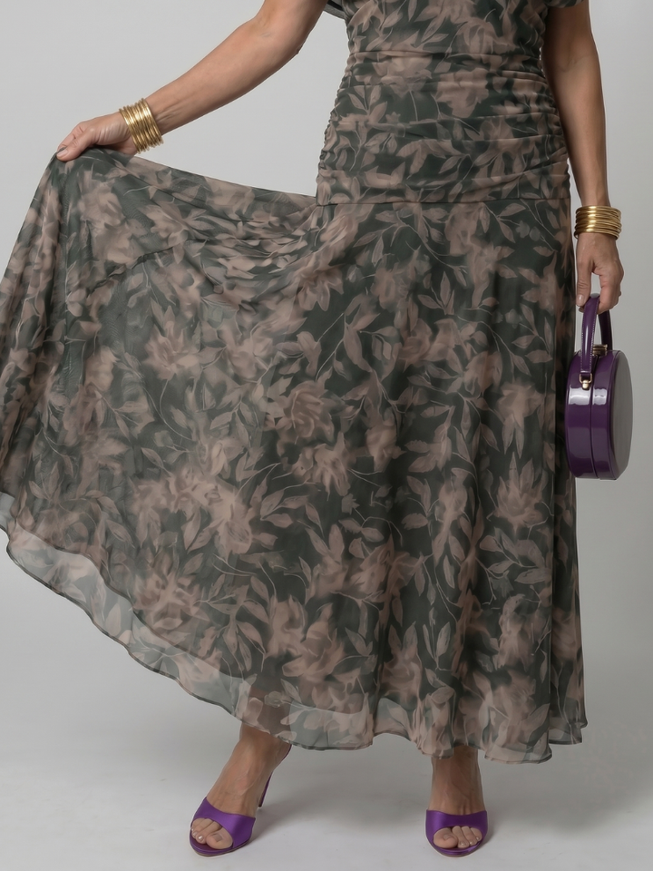 Torino | Abito midi off-shoulder in chiffon floreale dal fascino romantico