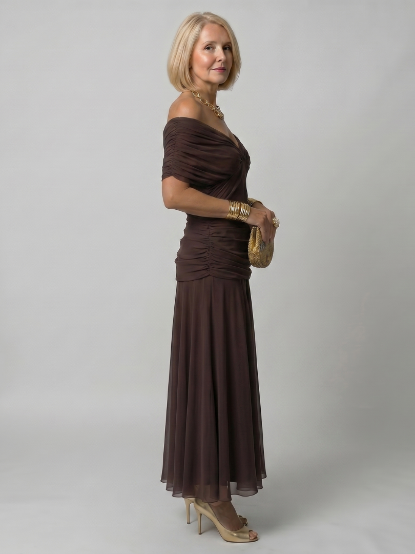 Torino | Abito midi off-shoulder in chiffon floreale dal fascino romantico