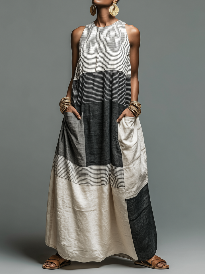 Armonia | Abito maxi a righe con blocchi di colore