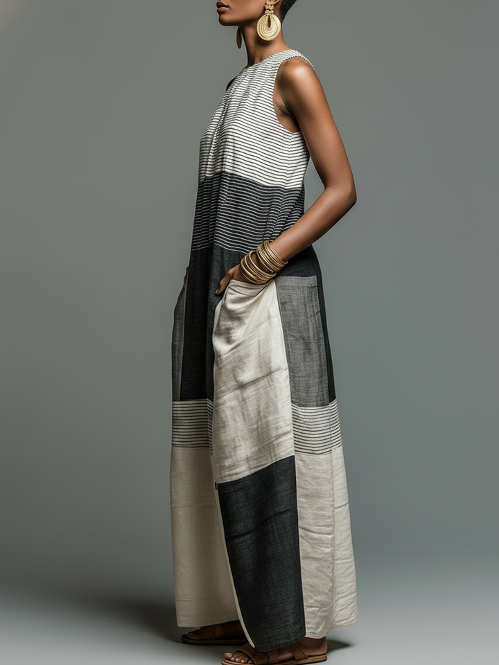 Armonia | Abito maxi a righe con blocchi di colore