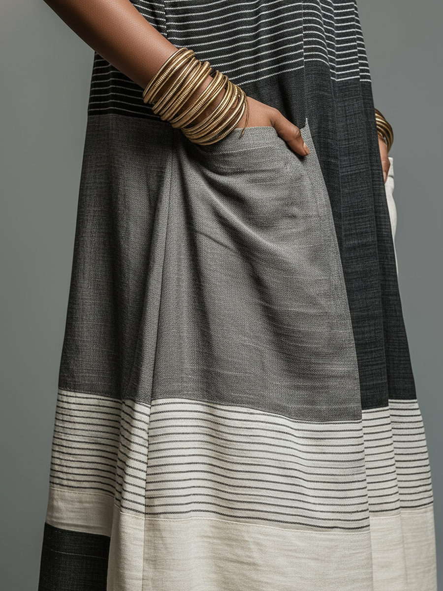 Armonia | Abito maxi a righe con blocchi di colore