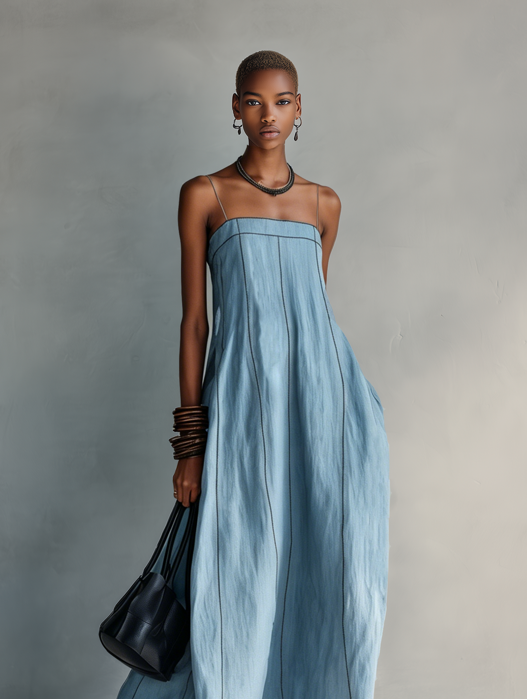 Berenice | Maxi abito azzurro smanicato dalla linea morbida