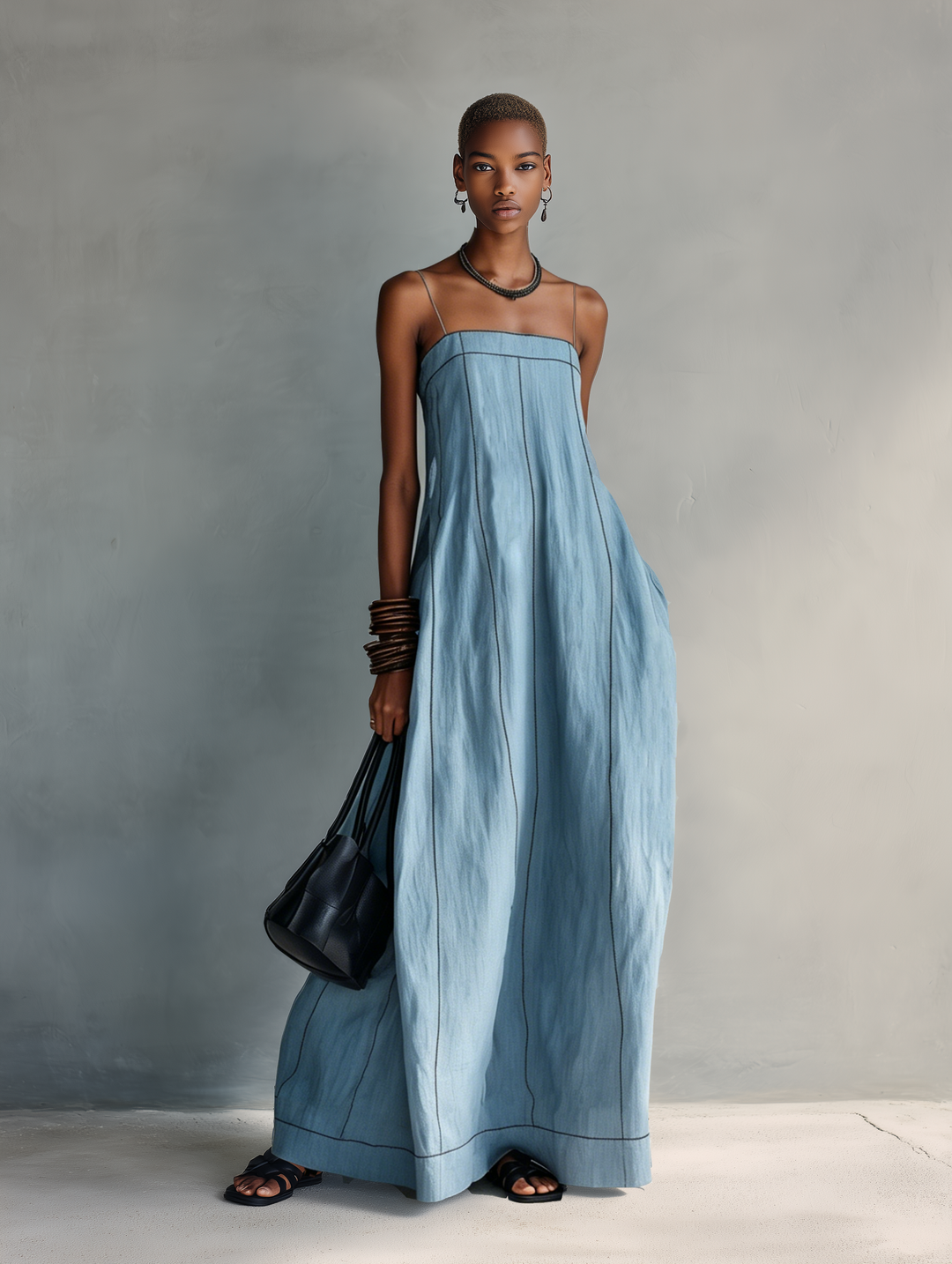 Berenice | Maxi abito azzurro smanicato dalla linea morbida