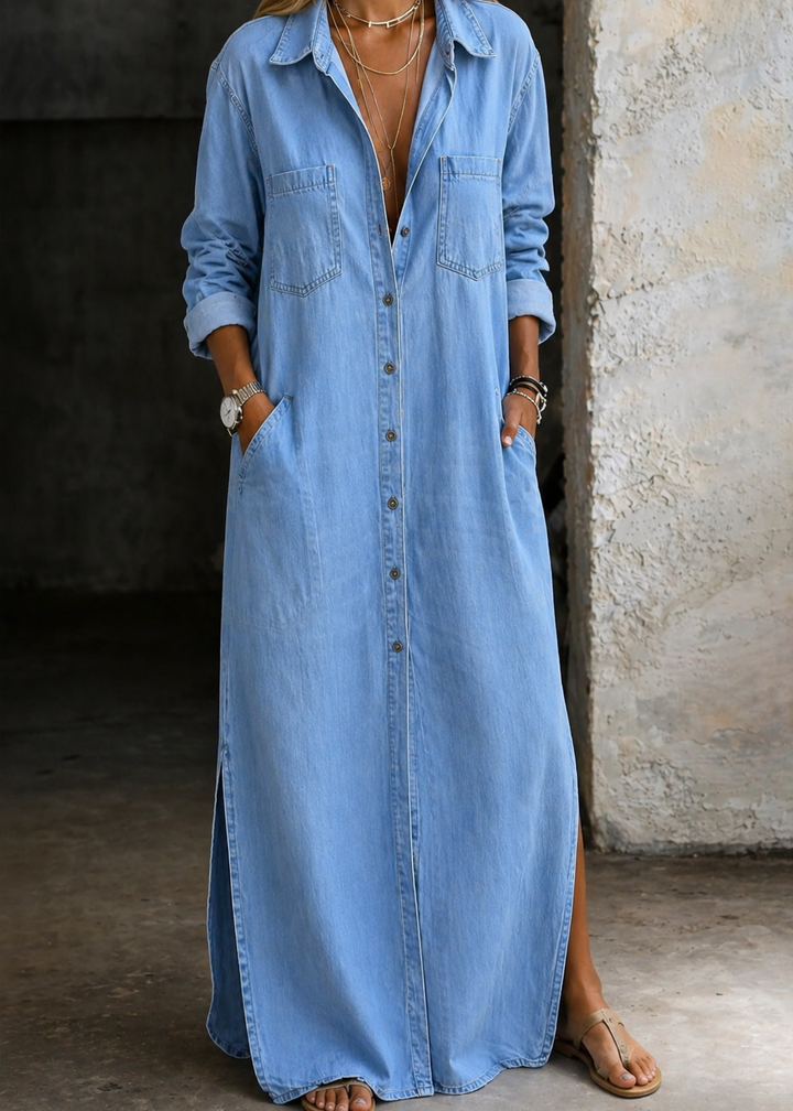 Veronica | Abito chemisier in denim con bottoni frontali
