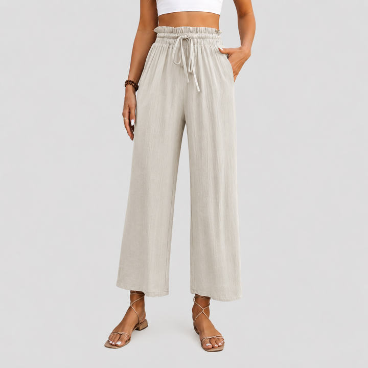 Palazzo | Pantaloni a gamba larga con vita arricciata e coulisse, lungezza cropped