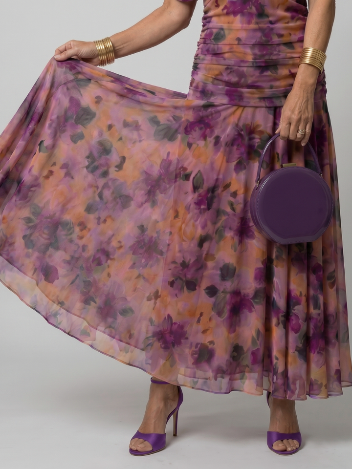 Torino | Abito midi off-shoulder in chiffon floreale dal fascino romantico