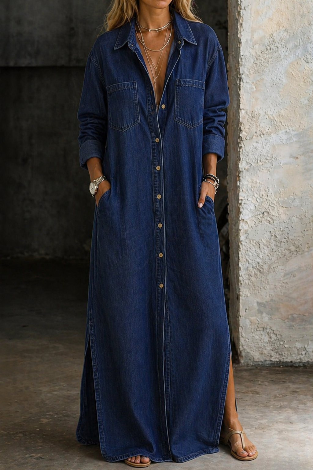 Veronica | Abito chemisier in denim con bottoni frontali