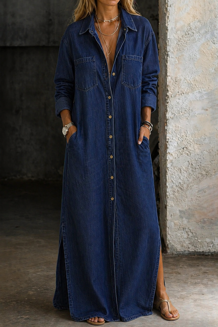 Veronica | Abito chemisier in denim con bottoni frontali