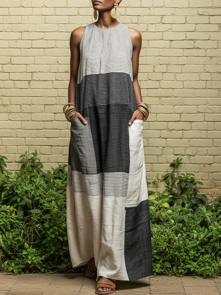 Armonia | Abito maxi a righe con blocchi di colore