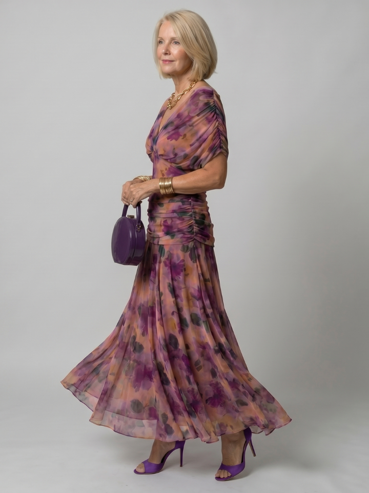 Torino | Abito midi off-shoulder in chiffon floreale dal fascino romantico