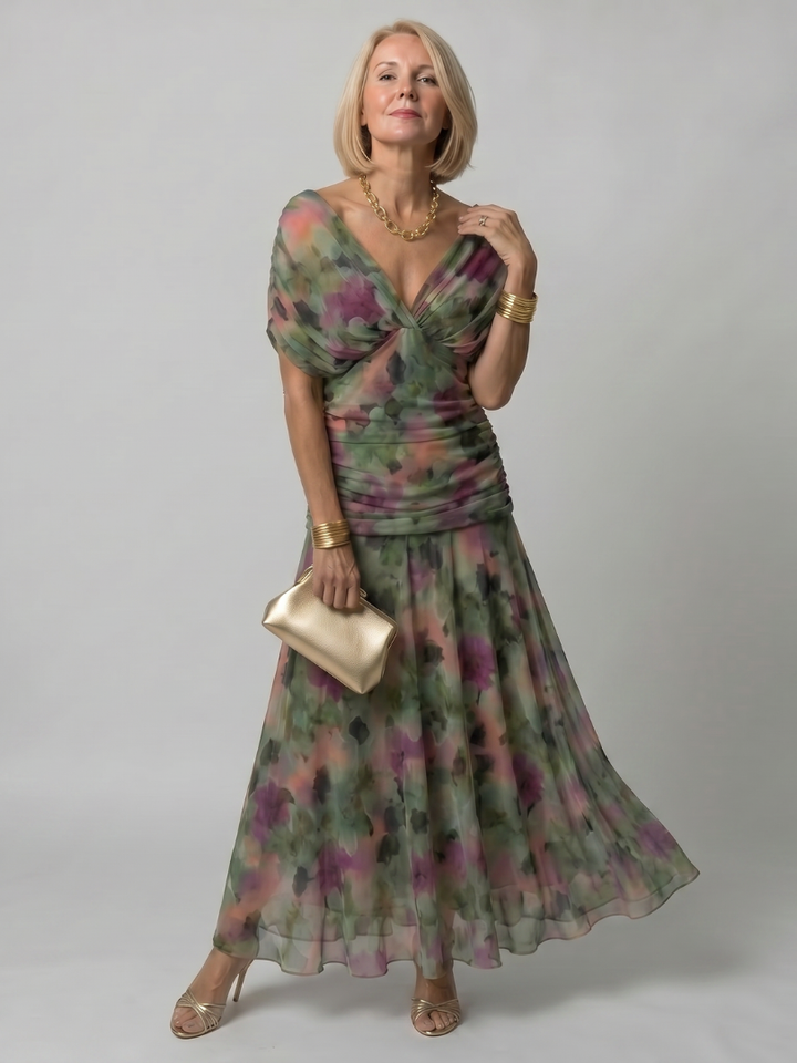 Torino | Abito midi off-shoulder in chiffon floreale dal fascino romantico