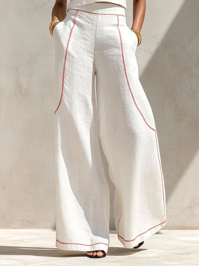 Sogno | Coordinato bianco con top smanicato e pantaloni a gamba larga