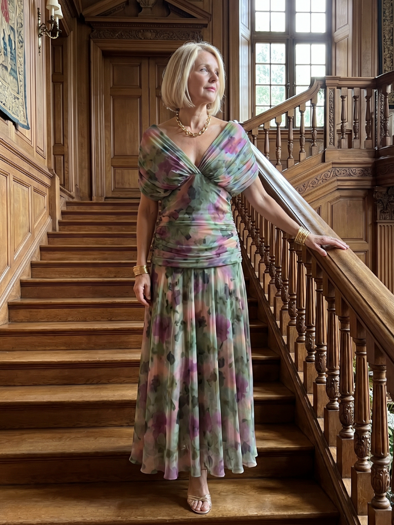 Torino | Abito midi off-shoulder in chiffon floreale dal fascino romantico