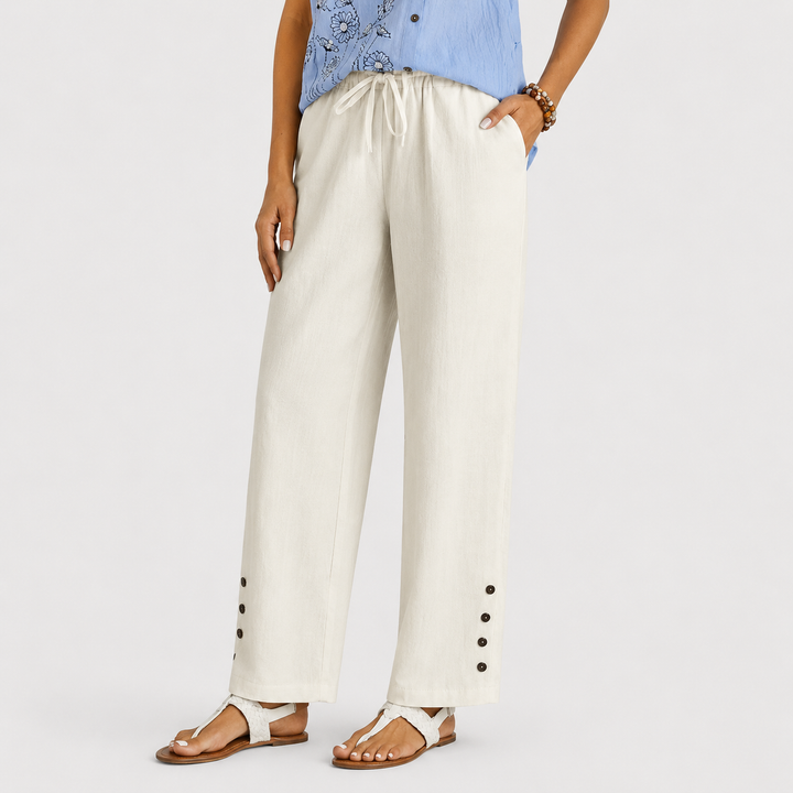 Mediterranea | Pantaloni relaxed con coulisse e dettaglio bottoni sul fianco