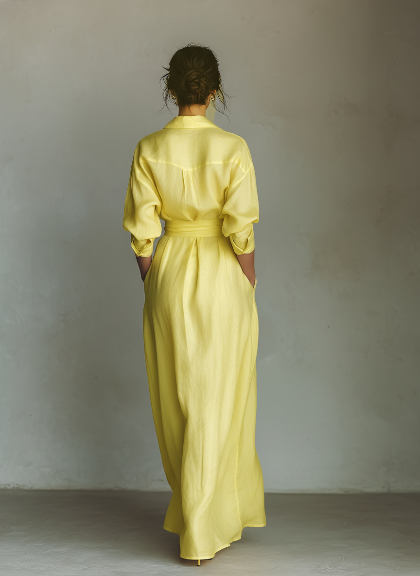 Ravenna | Abito chemisier maxi giallo limone con cintura