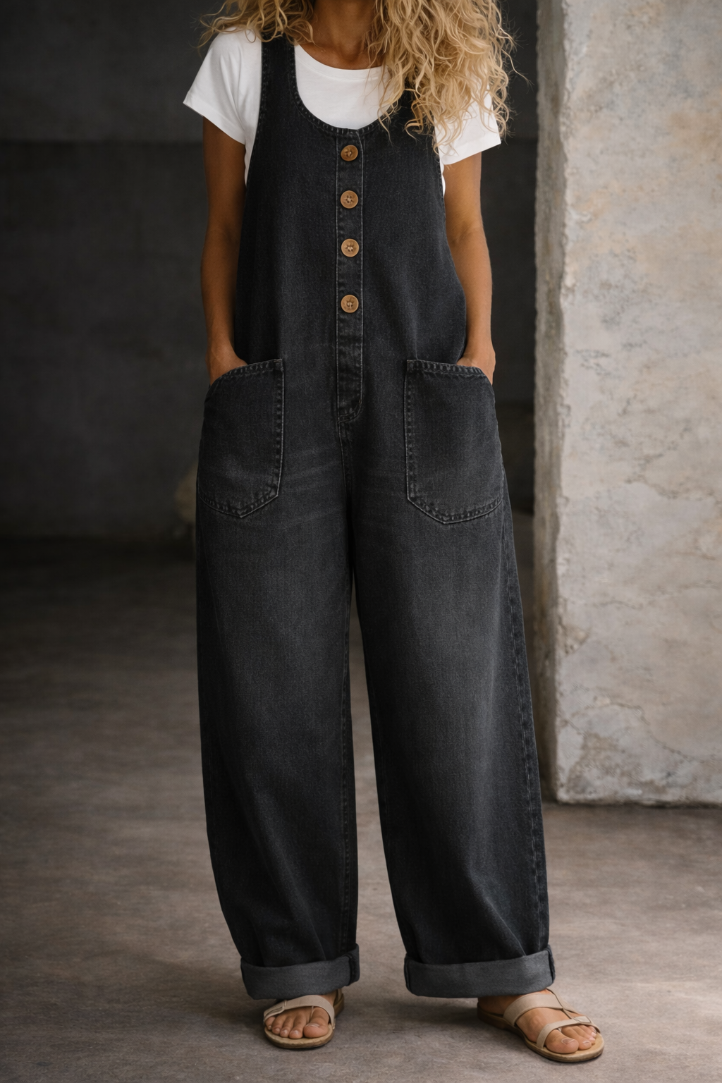Camilla | Salopette in denim di cotone lavato in stile vintage