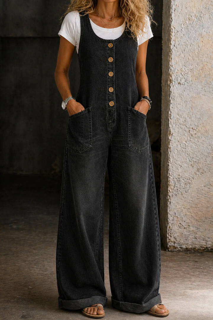 Camilla | Salopette in denim di cotone lavato in stile vintage