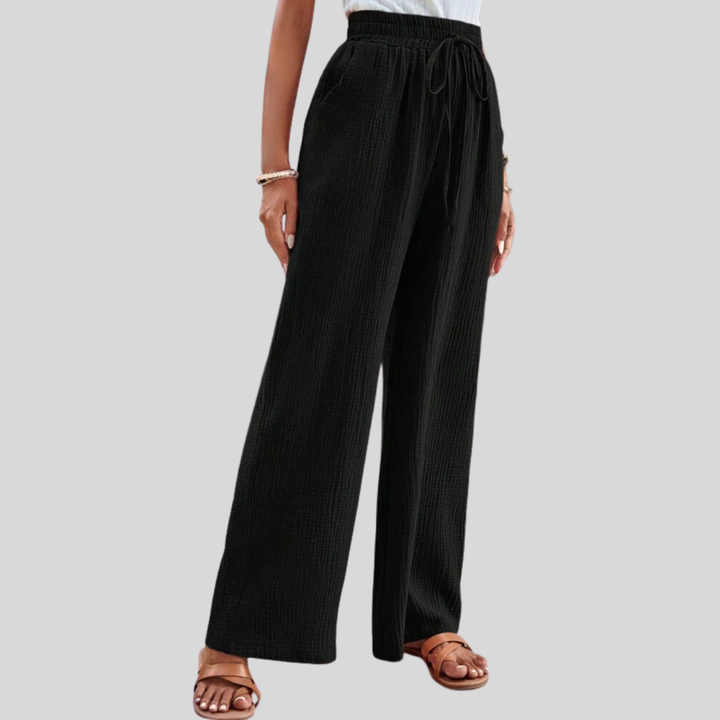Cremona | Pantaloni a gamba larga neri con vita elastica e coulisse