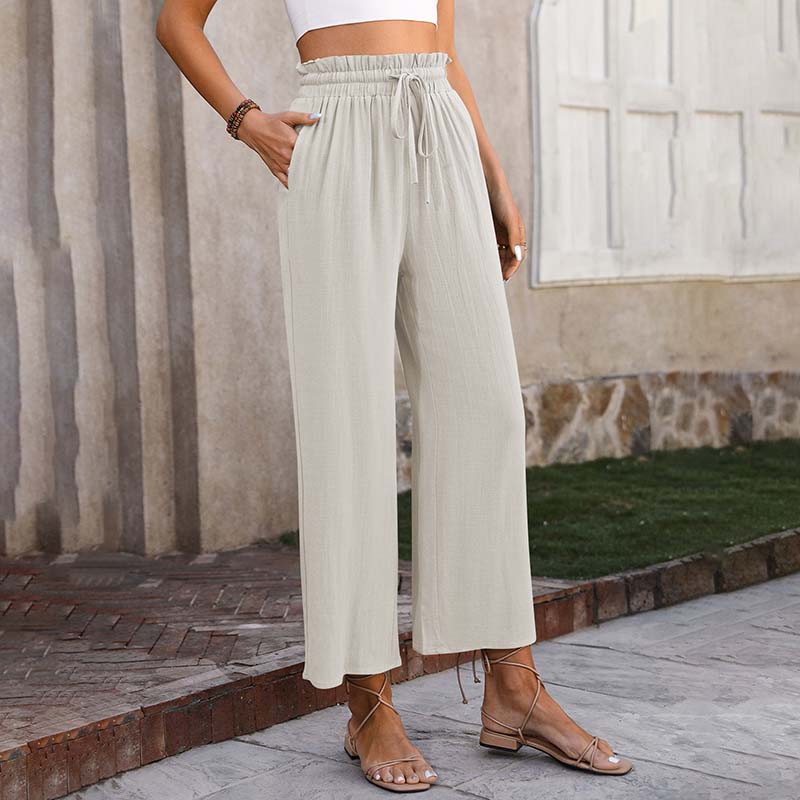 Palazzo | Pantaloni a gamba larga con vita arricciata e coulisse, lungezza cropped