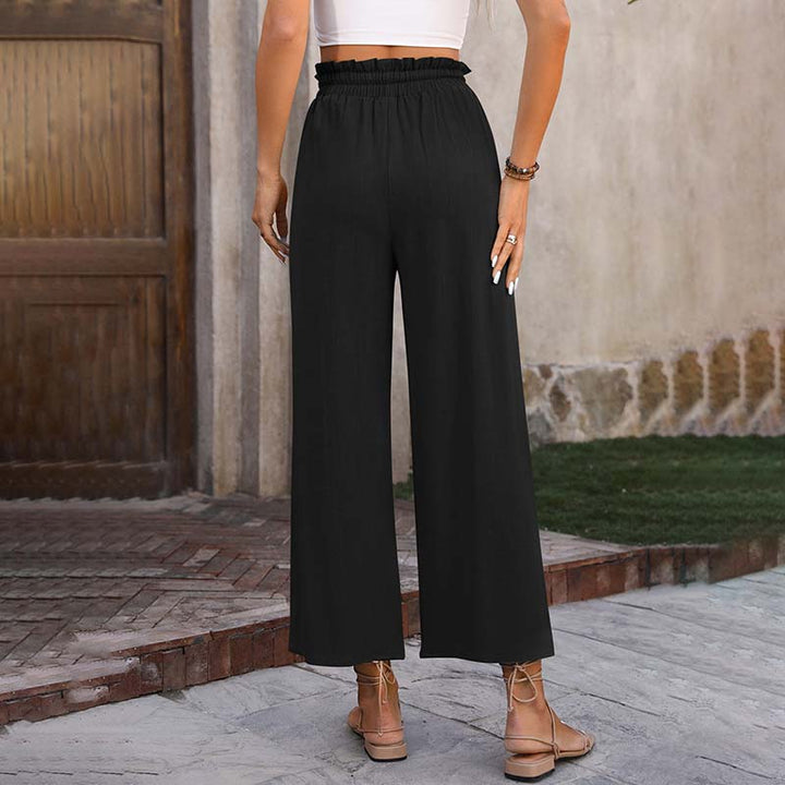 Palazzo | Pantaloni a gamba larga con vita arricciata e coulisse, lungezza cropped