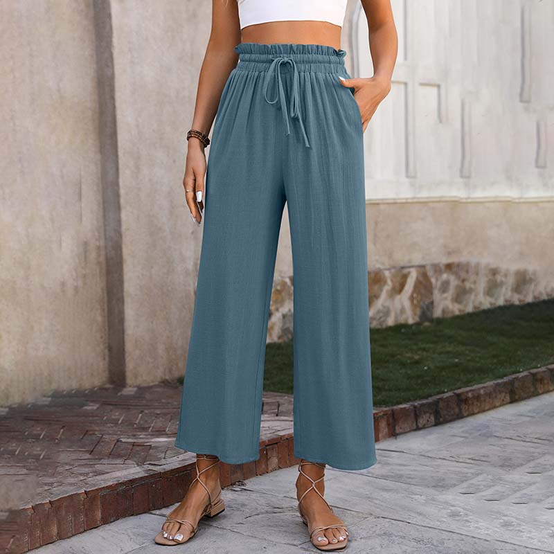 Palazzo | Pantaloni a gamba larga con vita arricciata e coulisse, lungezza cropped