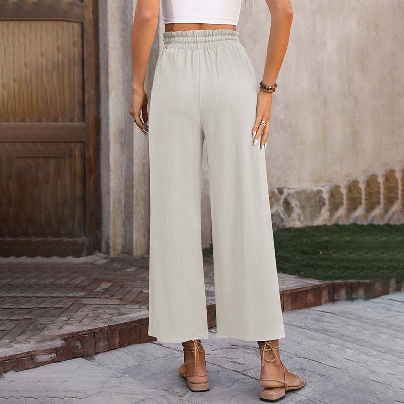 Palazzo | Pantaloni a gamba larga con vita arricciata e coulisse, lungezza cropped