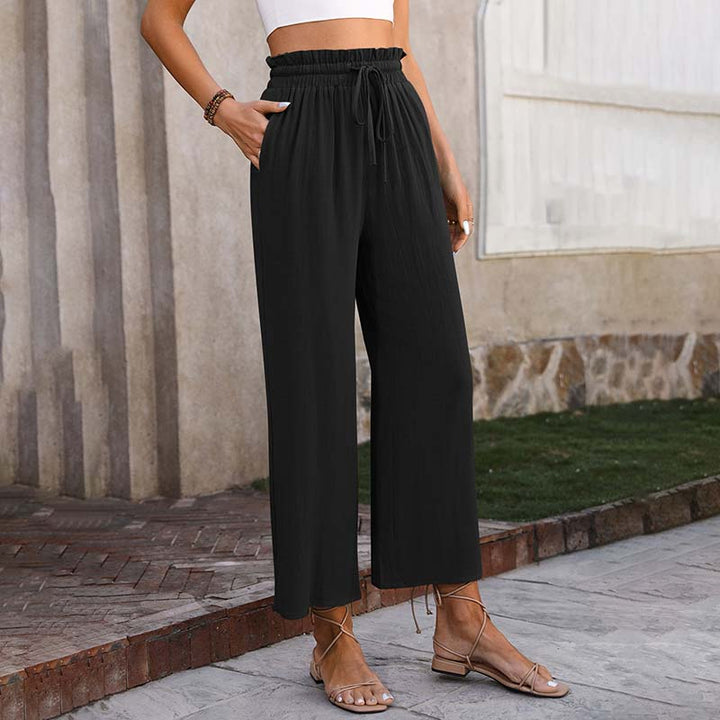 Palazzo | Pantaloni a gamba larga con vita arricciata e coulisse, lungezza cropped