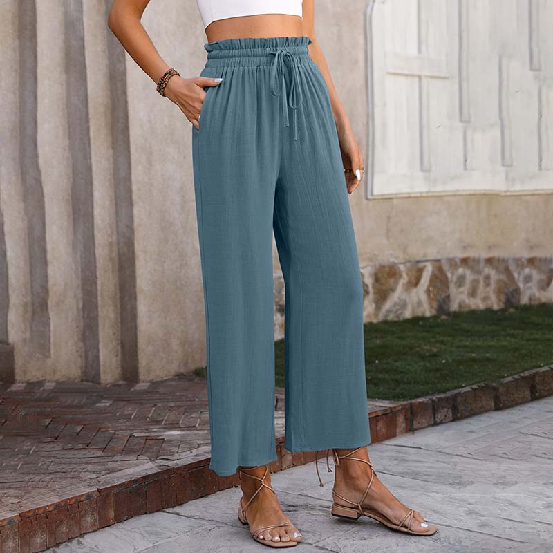 Palazzo | Pantaloni a gamba larga con vita arricciata e coulisse, lungezza cropped