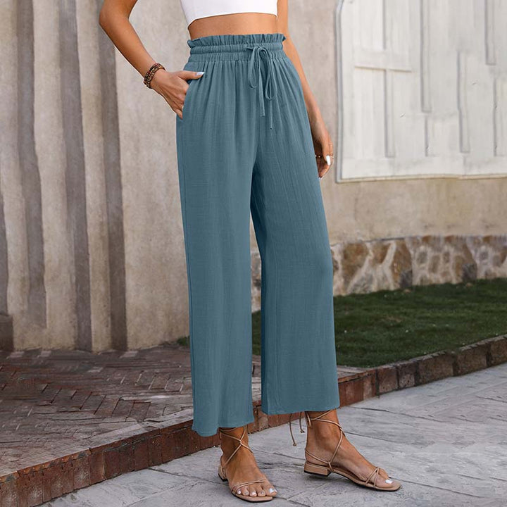 Palazzo | Pantaloni a gamba larga con vita arricciata e coulisse, lungezza cropped
