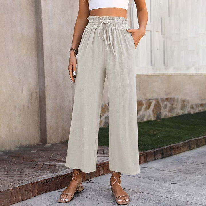 Palazzo | Pantaloni a gamba larga con vita arricciata e coulisse, lungezza cropped