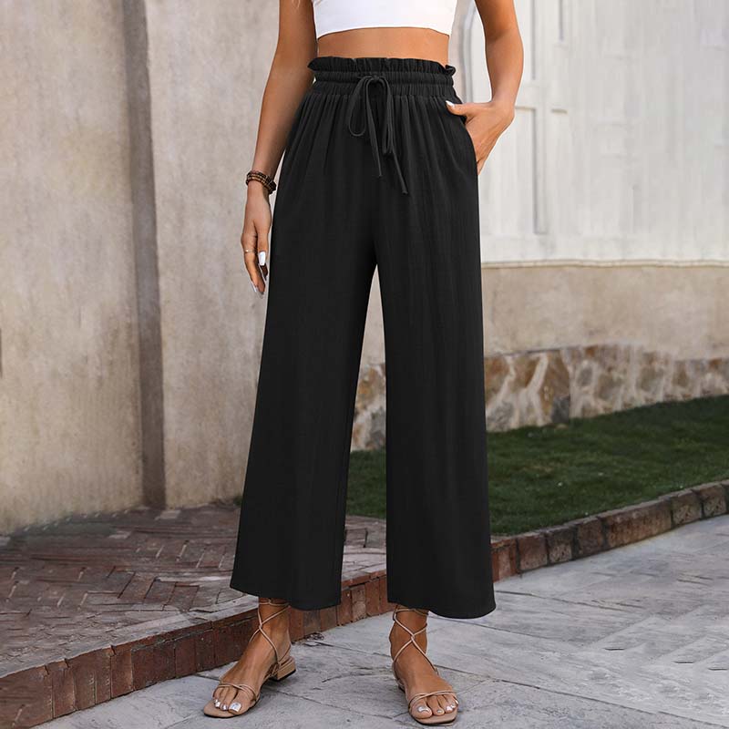 Palazzo | Pantaloni a gamba larga con vita arricciata e coulisse, lungezza cropped