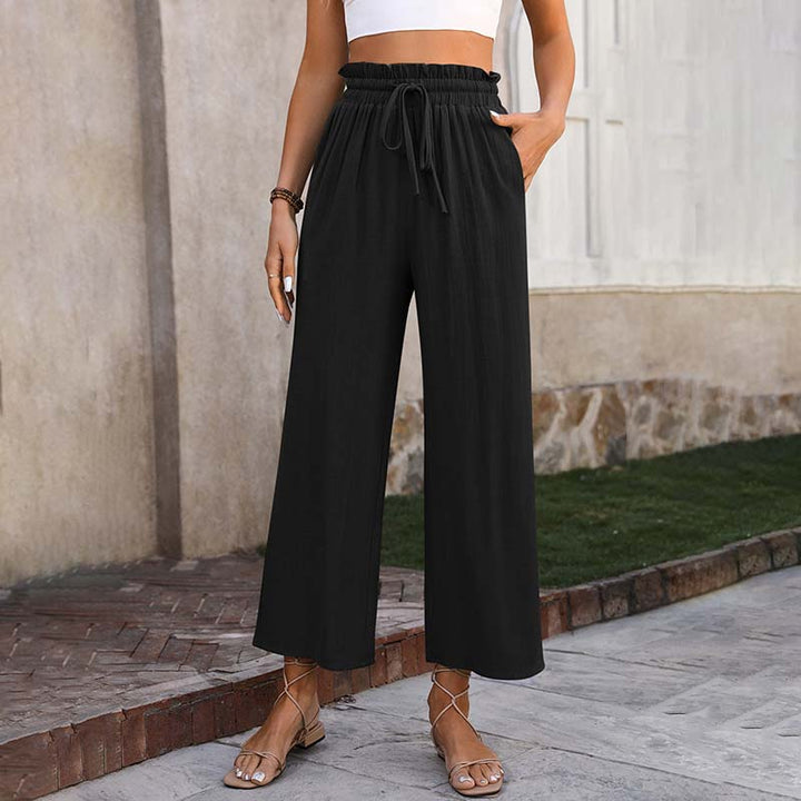 Palazzo | Pantaloni a gamba larga con vita arricciata e coulisse, lungezza cropped