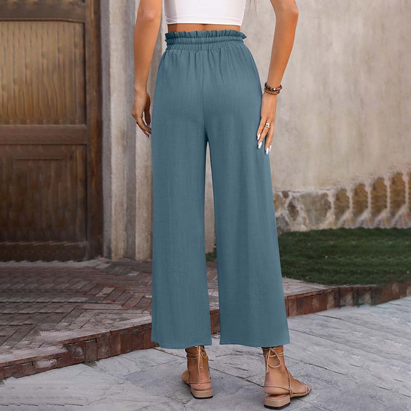 Palazzo | Pantaloni a gamba larga con vita arricciata e coulisse, lungezza cropped
