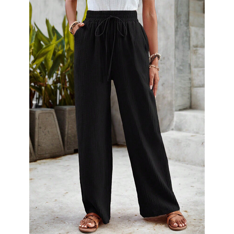 Cremona | Pantaloni a gamba larga neri con vita elastica e coulisse