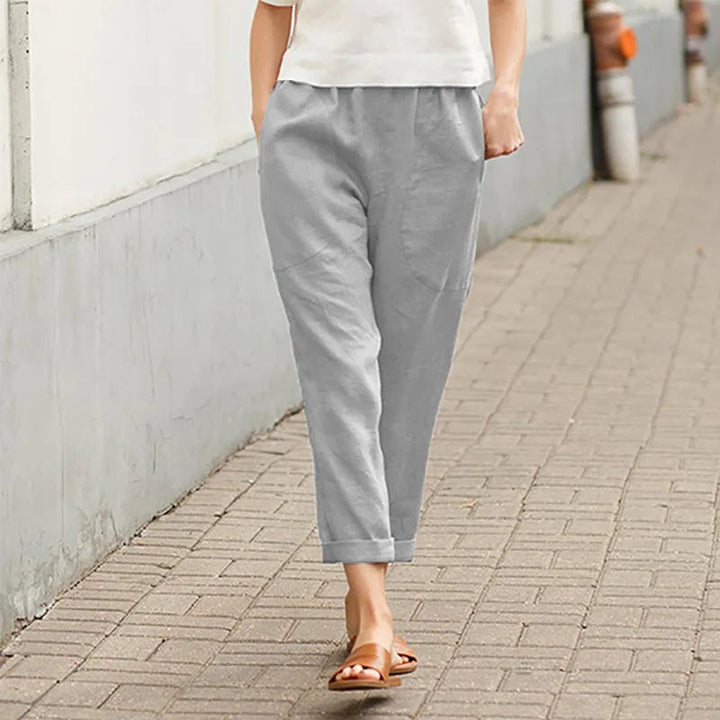 Vaniglia - Pantaloni casual a vita elastica con tasche, silhouette morbida
