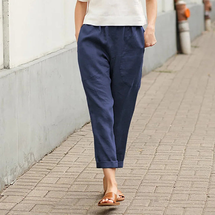 Vaniglia - Pantaloni casual a vita elastica con tasche, silhouette morbida