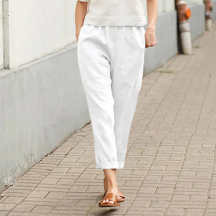 Vaniglia - Pantaloni casual a vita elastica con tasche, silhouette morbida