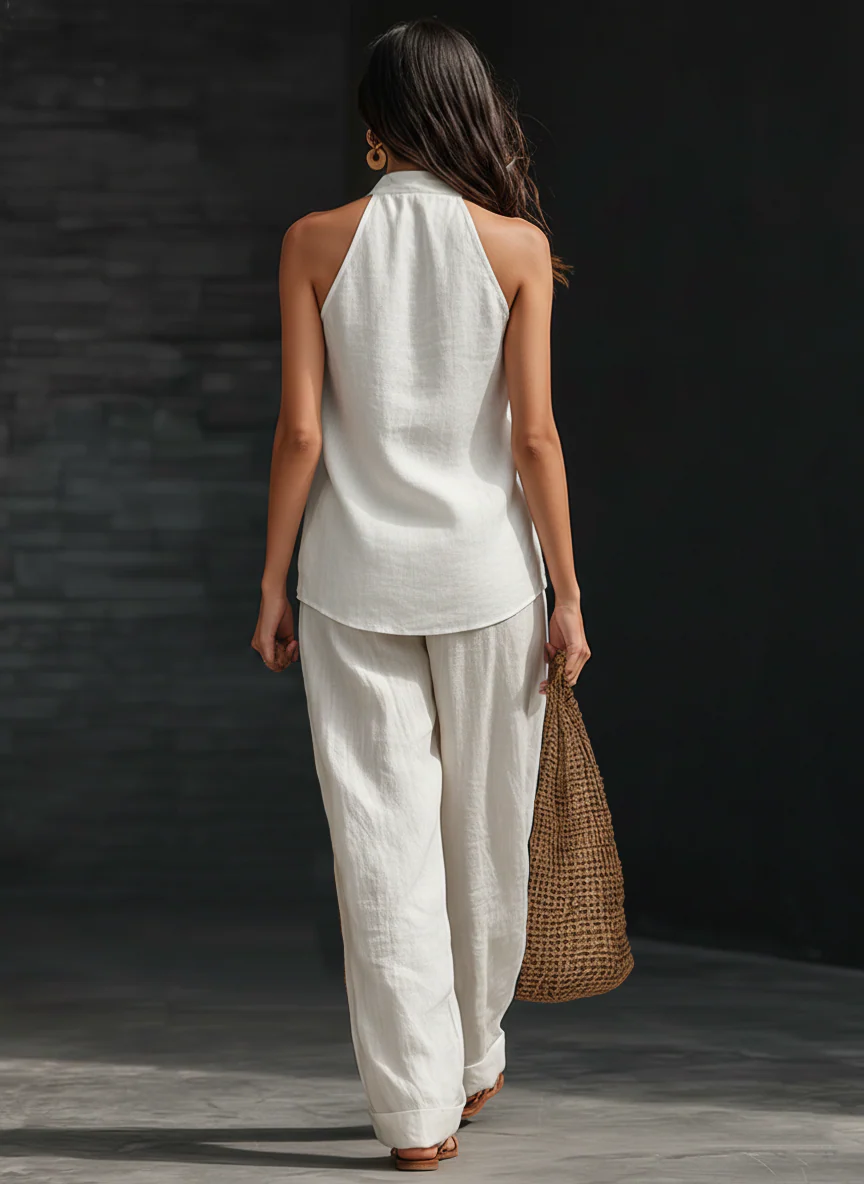 Valentina | Set elegante senza maniche con pantaloni ampi