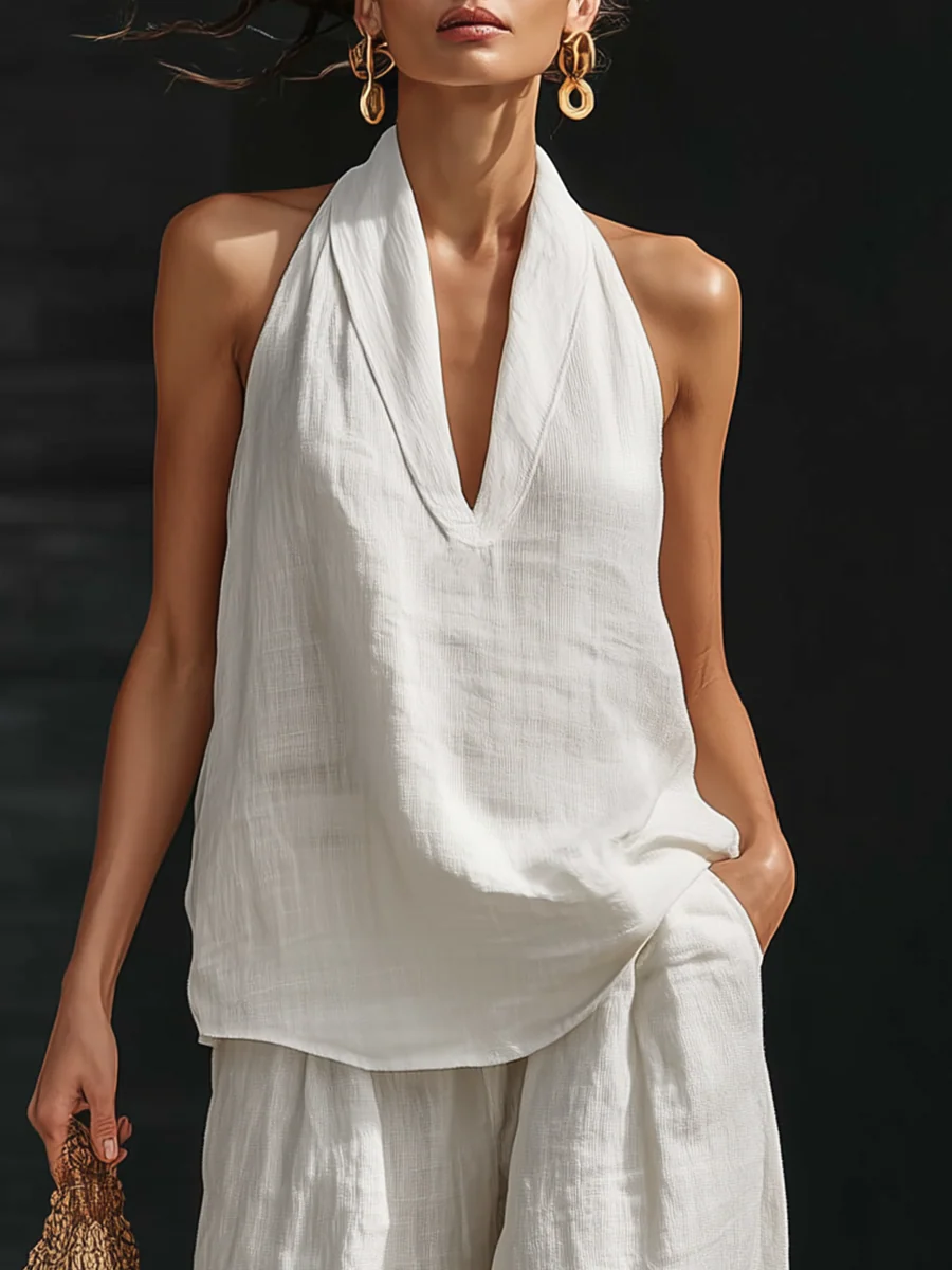 Valentina | Set elegante senza maniche con pantaloni ampi