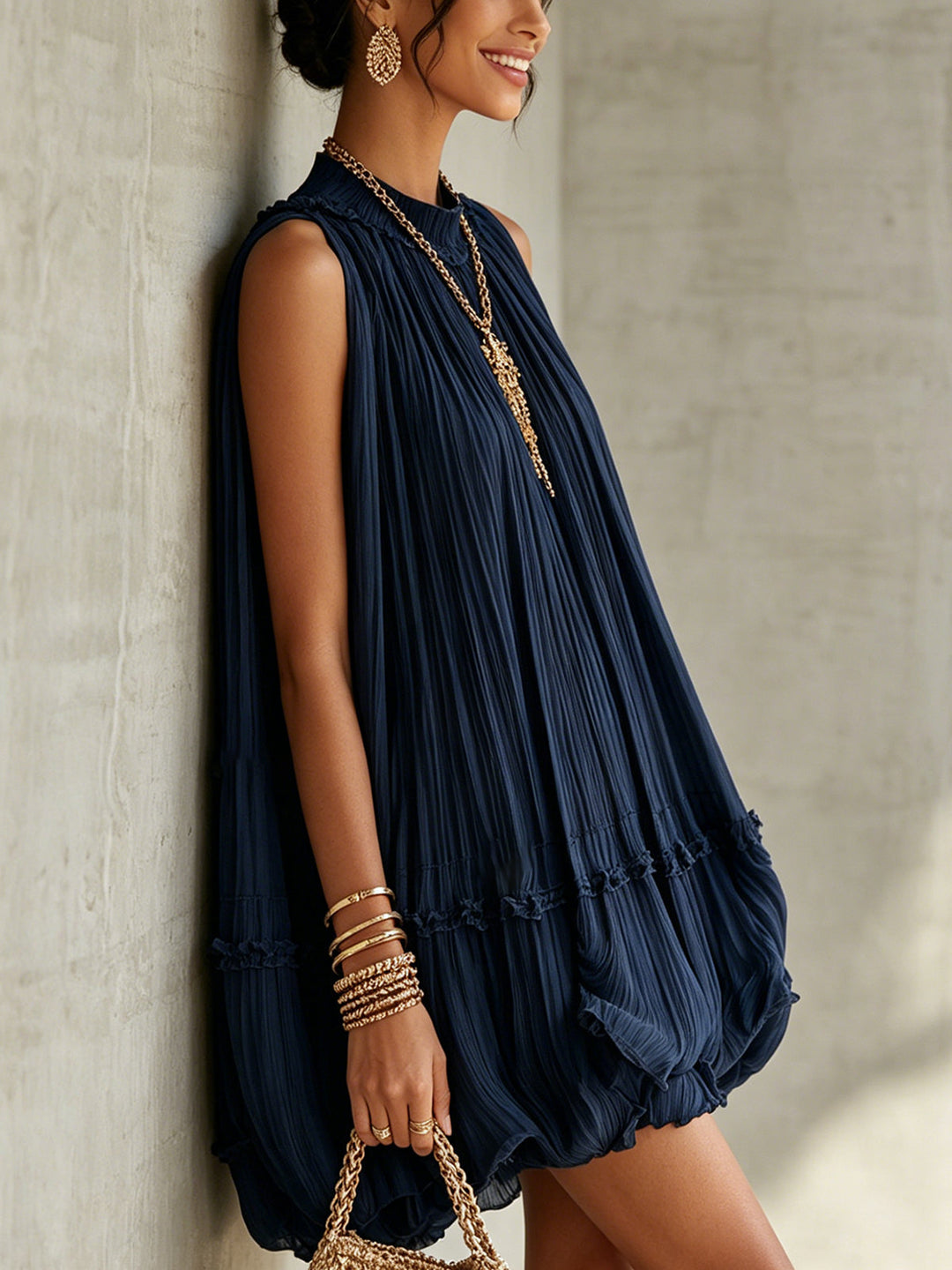 Orvieto | Mini abito chiffon con collo all'americana e gonna balloon
