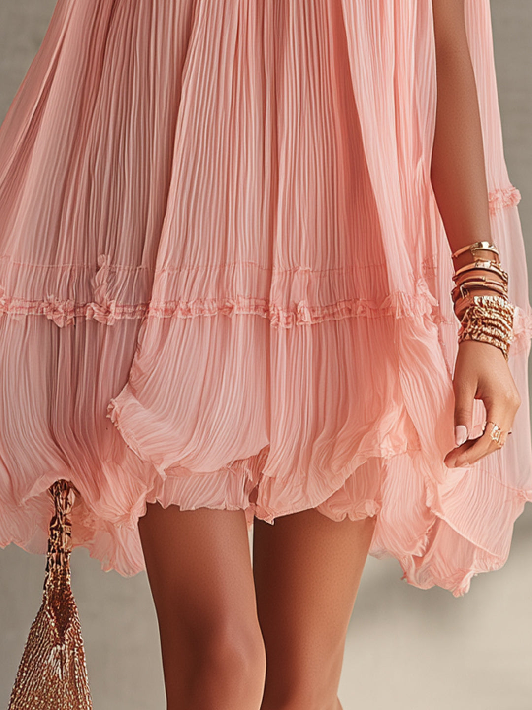 Firenze | Mini abito chiffon con scollo all'americana e gonna balloon