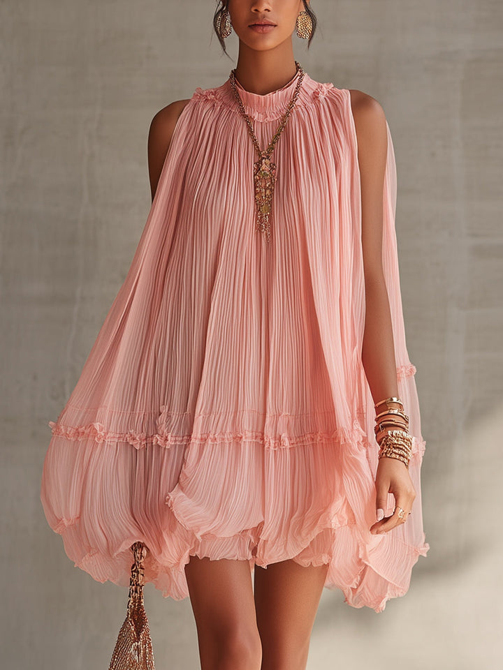 Firenze | Mini abito chiffon con scollo all'americana e gonna balloon