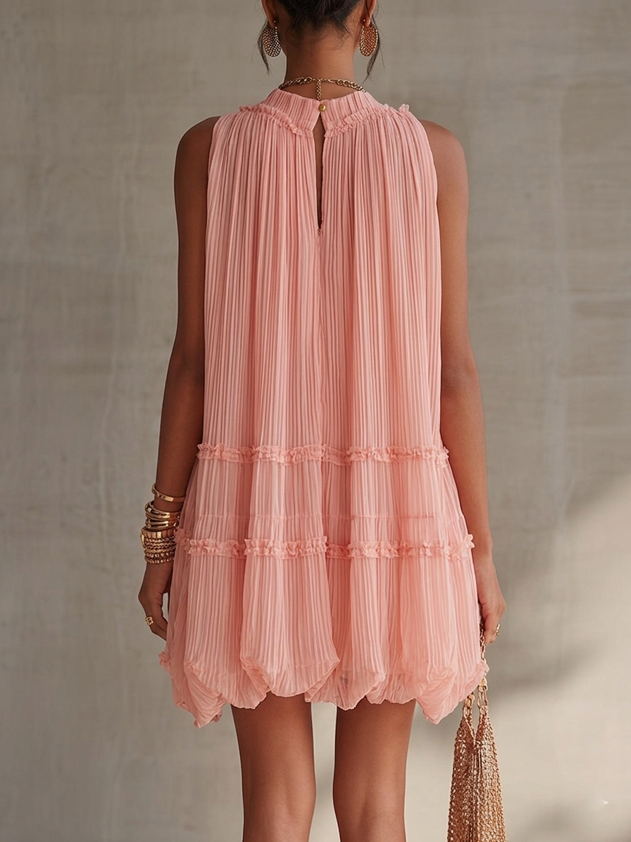 Firenze | Mini abito chiffon con scollo all'americana e gonna balloon