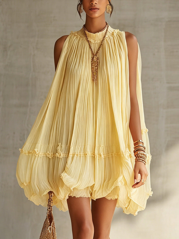 Eleganza | Mini abito chiffon con collo all'americana e gonna balloon
