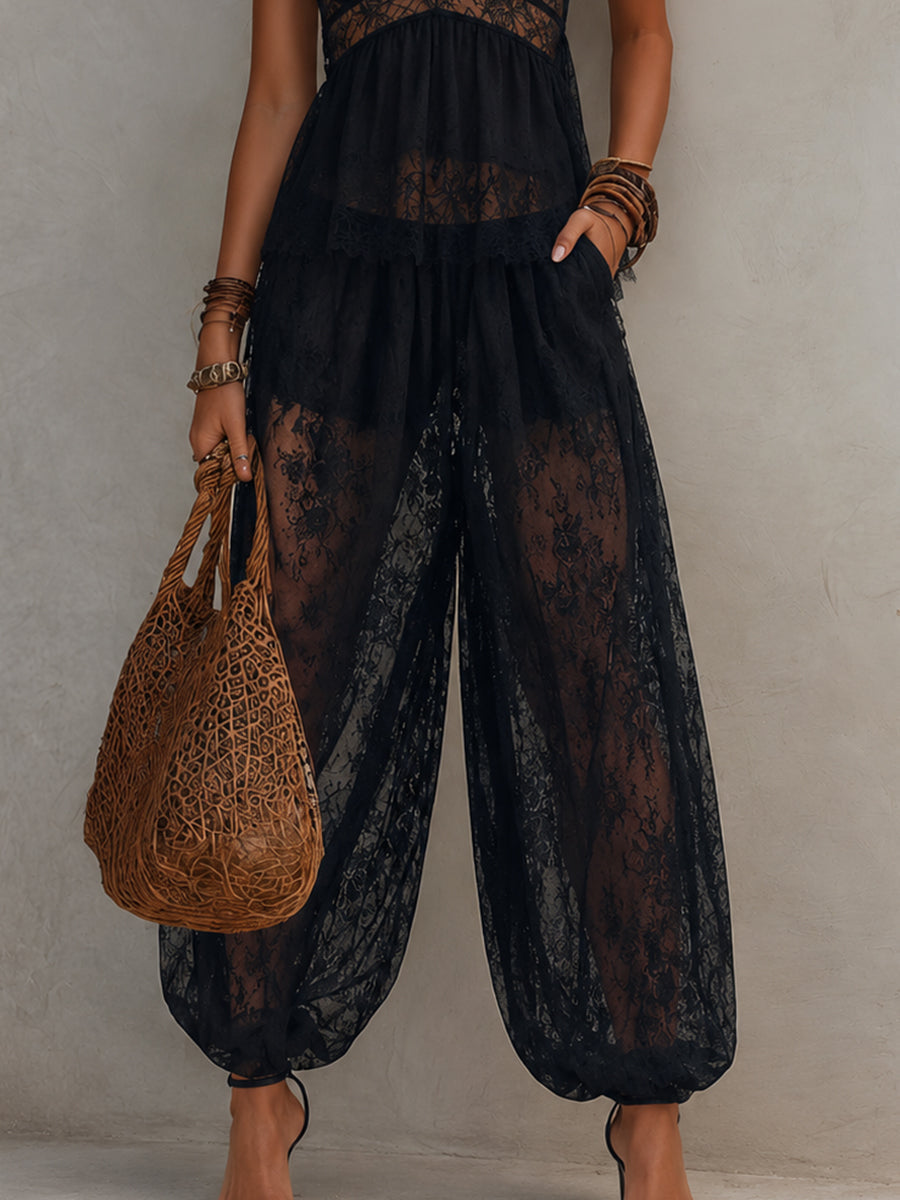 Campania | Completo halter nero con pizzo e pantaloni harem
