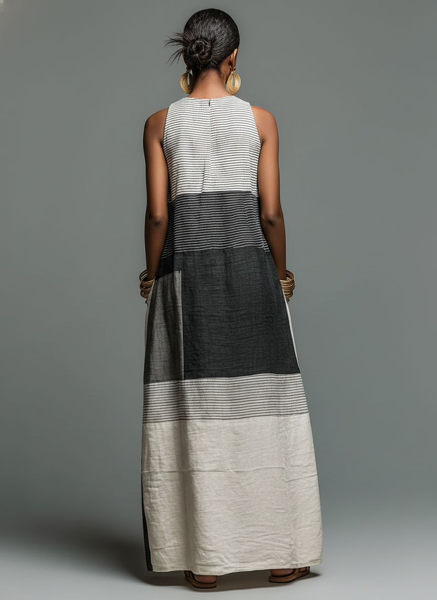 Armonia | Abito maxi a righe con blocchi di colore