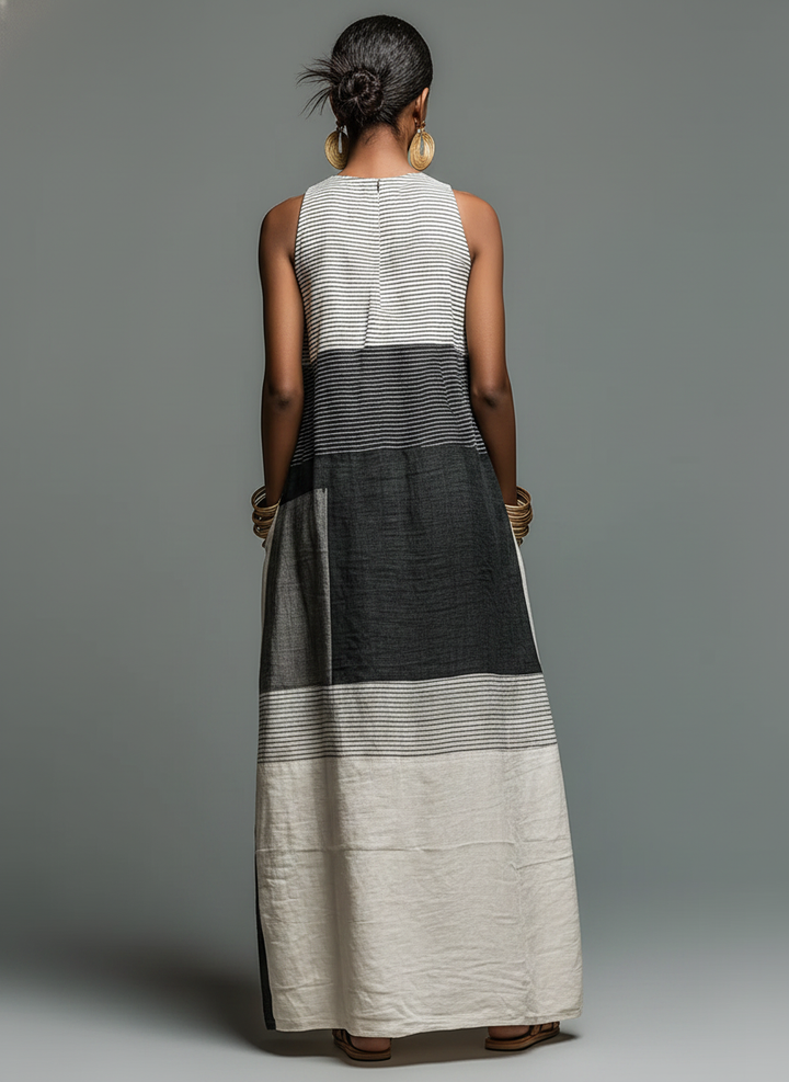 Armonia | Abito maxi a righe con blocchi di colore
