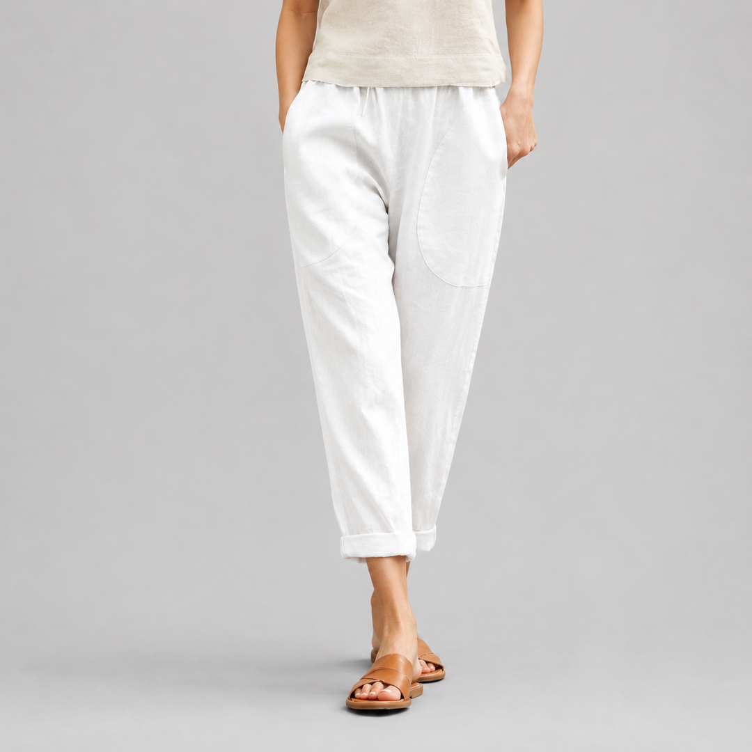 Vaniglia - Pantaloni casual a vita elastica con tasche, silhouette morbida
