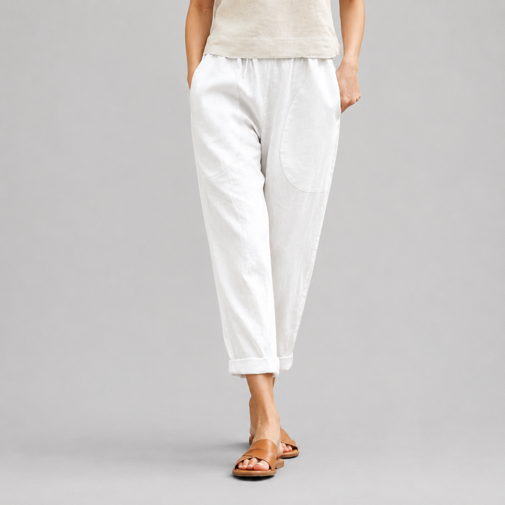 Vaniglia - Pantaloni casual a vita elastica con tasche, silhouette morbida